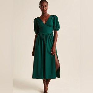 Green, small, Abercrombie Puff Sleeve MIDI Corset Dress